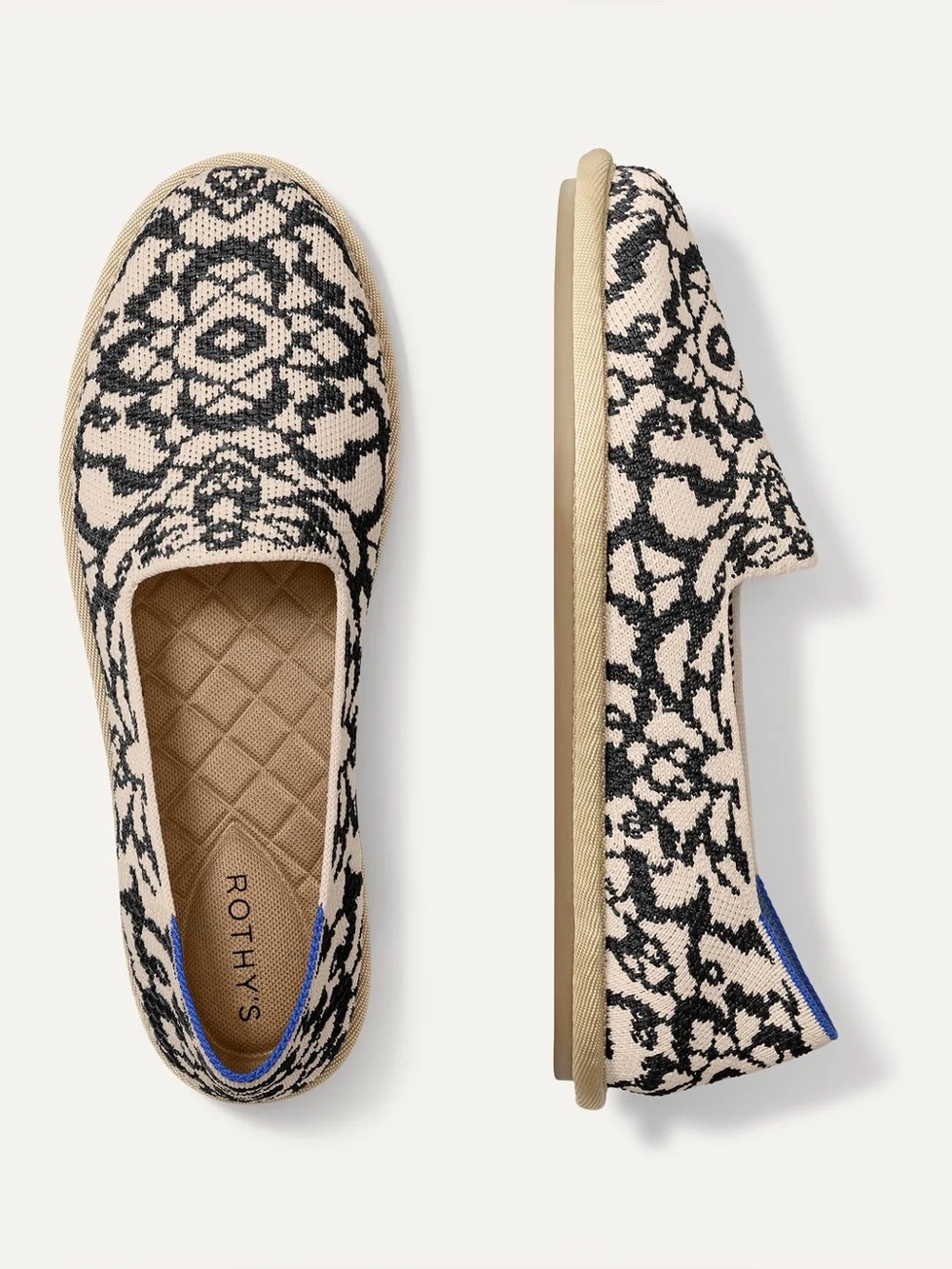 Rothy's Black and Cream Patterned Slip-On Flats